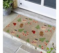 Zerbino di pan di zenzero natalizio, tappetino per ingresso con pupazzi di neve e alberi, antiscivolo, decorazione per interni ed esterni, 73 x 43 cm