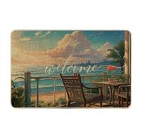 Zerbino di primavera, oceano, rive, spiaggia, banana, isola, foglie, sedia, sole, nuvola, fiore, blu, bianco, gomma, antiscivolo, cattura lo sporco, interno, porta d'ingresso, sala