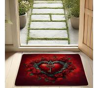 Zerbino di San Valentino a forma di cuore con rose d'amore rosse per interni ed esterni, impermeabile, antiscivolo, assorbe la polvere, facile da pulire, 73,6 x 43,2 cm