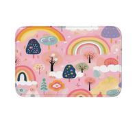 Zerbino d'Ingresso Cartoon Rainbow Tree Themed Tappetino 60x40cm | Lavabile Zerbino Ingresso Interno Polvere Tappetino entrata per Casa Bagno Ufficio