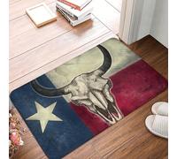 Zerbino D'Ingresso Distressed Western Country Us State Texas Cow Skull Flag Assorbente Tappeto Ingresso Anti-Sporco Tappetino Per Porta Per Corridoio Interno Bagno 60X40Cm