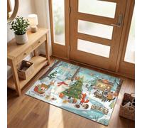 Zerbino d'Ingresso Interno Animali Della Foresta Natale 60x90 cm | Tappeto Orso Polare Renna Scoiattolo Antiscivoloo, Trattiene lo Sporco e l'Umidità, Facile da Pulire, per Porta, Corridoio e Cucina