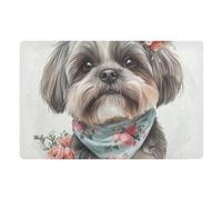 Zerbino dipinto a mano con testa di cane con fiori a basso profilo interno zerbino 81,3 x 50,8 cm gomma antiscivolo ultra sottile per porta anteriore e posteriore e ingresso