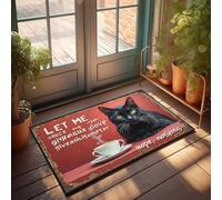 Zerbino divertente con gatto curioso che controlla l'amore, con tazza di caffè vapore, zerbino invernale per esterni, accessorio per la camera da uomo (50 x 80 cm)