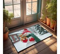 Zerbino divertente con pupazzo di neve e cucciolo in inverno con immagine di uomo delle caverne, tappetino per porta d'ingresso e ufficio, per M (65 x 90 cm)