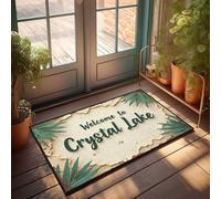 Zerbino divertente con scritta "Welcome to Crystal Lake: A Tropical Adventure Awaits!", zerbino per la cucina, 50 x 80 cm