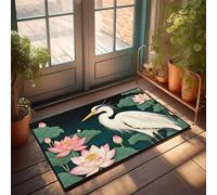 Zerbino divertente per ingresso esterno, con un airone bianco che si trova tra i fiori di loto rosa, zerbino fresco per casa dolce casa (40 x 60 cm)