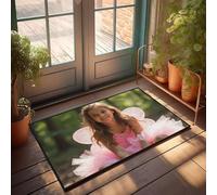 Zerbino divertente per ingresso esterno, motivo: una ragazza in costume da fata rosa con sorrisi, tappeto alla moda Home Sweet Home (65 x 90 cm)