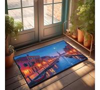 Zerbino divertente per ingresso esterno notte veneziana: canali al chiaro di luna ed edifici storici, zerbino per esterni divertente tappetino autunnale portico (50 x 80 cm)
