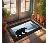 Zerbino divertente per ingresso esterno, silhouette di un orso che guarda fuori su un paesaggio innevato, tappeto fresco Home Sweet Home (40 x 60 cm)