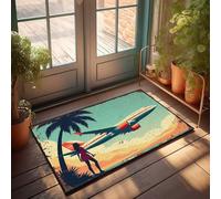 Zerbino divertente vintage con poster da viaggio: fuga tropicale con palme e Airpla, zerbino autunnale di benvenuto per porta d'ingresso, decorazione per cantina (40 x 60 cm)