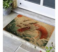 Zerbino drago giapponese, rosso e bianco, decorazione per interni ed esterni, impermeabile, antiscivolo, assorbe la polvere, facile da pulire, stagioni, 73,7 x 43,2 cm