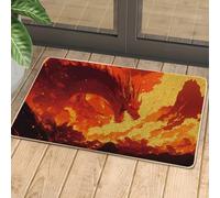 Zerbino Dragon Fire - Zerbino con drago rosso fiammeggiante per esterno ed interno, decorazione fantasia, gomma impermeabile, antiscivolo, assorbe la polvere, facile da pulire