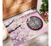 Zerbino Edifici Antichi Ingresso Interno 60x90 cm, Zerbino Entrata Ingresso Albero Di Ciliegio Rosa con Fondo Antiscivolo TPR, Lavabile In Lavatrice Tappeto Ingresso Per Casa Ufficio - Rosa Viola