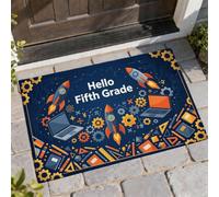 Zerbino educativo con scritta "Rocket Welcome" e "Back to Campus", lavabile, a basso profilo, per casa, interni, esterni, ingresso, portico, decorazione, 73 x 43 cm