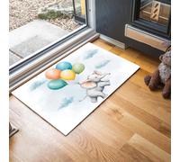Zerbino Elefante Carino Trappola Sporco, Tappetino Pittura Acquerello Palloncini Antiscivolo Lavabile, Zerbino d'Ingresso Assorbenti per Ingresso, Porta e Corridoio, 80 x 120 cm, Azzurro Chiaro