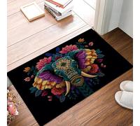 Zerbino Elefante Mandala Floreale - 60 x 90 cm - Stile Etnico Retrò - Zerbino Ingresso Esterno E Interno - Antiscivolo - Facile Da Pulire - Per Interni Ed Esterni, Casa E Ufficio, Multicolore