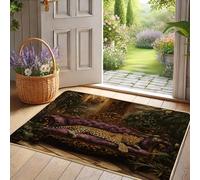Zerbino elegante con stampa leopardata, elegante tappeto per interni ed esterni, design oro e viola, per tutte le stagioni, tappetino antiscivolo e impermeabile, facile da pulire, 73 x 43 cm