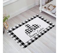 Zerbino Entrata 40X60Cm, Easter Easter Bunny Black And White Buffalo Plaid Check Tappetino Di Benvenuto Morbido Tappeto Da Cucina Per Giardino Cucina Ingresso