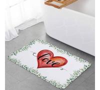 Zerbino Entrata 40X60Cm, Loves Day Red Love Heart Romantic Eucalyptus Leaves Tappetini Lavabile Tappeto Da Bagno Per Terrazzo Esterno Camera