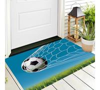 Zerbino Entrata Blu-Verde Calcio Blue Sky 3D Arte Del Movimento Antiscivolo Per Ingresso Esterno E Interno Camera Da Letto Soggiorno Cucina D'Ingresso Tappetino Casa,40X60Cm