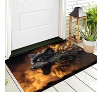 Zerbino Entrata Giallo Grigiastro Lupo Di Fiamma 3D Animali Fantastici Antiscivolo Per Ingresso Esterno E Interno Camera Da Letto Soggiorno Cucina D'Ingresso Tappetino Casa,80X120Cm