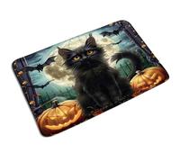 Zerbino Entrata Halloween Black Cat Pumpkin Moon Gothic Magic Bat Horror Scary, Facile Da Pulire Tappetini Divertenti Tappeto Da Bagno 40X60Cm Per Giardino Casa Terrazzo