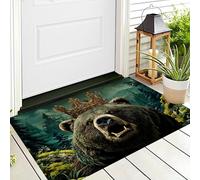 Zerbino Entrata Marrone-Verde Grizzly Incoronati 3D Animali Fantastici Antiscivolo Per Ingresso Esterno E Interno Camera Da Letto Soggiorno Cucina D'Ingresso Tappetino Casa,60X90Cm