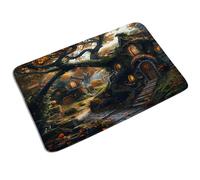 Zerbino Entrata Tree House Halloween Magic Forest World Horror Jungle Green Fall, Lavabile Tappetino Di Benvenuto Indistruttibile Tappeto Da Bagno 40X60Cm Per Camera Cortile Ingresso