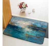 Zerbino Entrata Turquoise Teal Blue Grey Abstract Art Painting, Morbido Tappetino Da Bagno Divertenti Tappeto Ingresso 40X60Cm Per Cortile Giardino Camera
