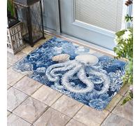Zerbino Entrata White Blue Octopus Coastal Summer Beach Shell Coral, Facile Da Pulire Tappetino Porta Lavabile Tappeto Ingresso 40X60Cm Per Cucina Ingresso Terrazzo
