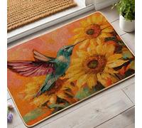 Zerbino estivo con colibrì, decorazione colorata con uccelli e girasoli, per ingresso esterno e interno, in gomma, impermeabile, antiscivolo, assorbe la polvere, facile da pulire, 73 x 43 cm