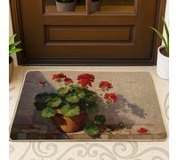 Zerbino estivo con geranio rosso, per interni ed esterni, decorazione rustica, antiscivolo, cattura polvere, facile da pulire, 73 x 43 cm