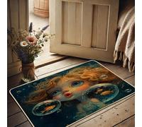 Zerbino fantasia sirena, pesce acquatico, per ingresso esterno e interno, decorazione stagionale, gomma impermeabile, antiscivolo, assorbe la polvere, facile da pulire, 73,7 x