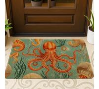 Zerbino fantasioso a forma di polpo con creatura del mare corallo, decorazione per interni ed esterni, antiscivolo, impermeabile, cattura polvere, facile da pulire, 73 x 43 cm