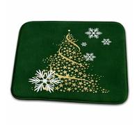 Zerbino Faux Gold Leaves Christmas Tree with White Snowflakes And Green Christmas Collection Tappeto Bagno Assorbente Lavabile Zerbino da Esterno, per Giardino, Lavanderia, Interno, 40x60cm