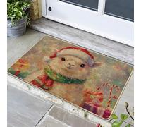 Zerbino festivo a forma di fiamma, verde e rosso, per ingresso interno ed esterno, decorazione di Natale, gomma impermeabile, antiscivolo, assorbe la polvere, facile da pulire, 73x43
