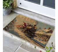 Zerbino festivo a forma di treno di Babbo Natale colorato per interni ed esterni, gomma antiscivolo lavabile, 73,6 x 43,2 cm