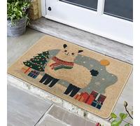 Zerbino festivo fiamma, bella decorazione natalizia invernale con sciarpa verde, tappeto di benvenuto di Natale per interni ed esterni, tappetino antiscivolo lavabile per porta