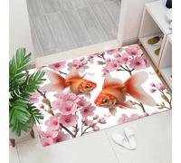 Zerbino Fiori Di Ciliegio Pesci Rossi, Tappetino per Ingresso Con Primavera In Stile Giapponese, Per Esterni E Interni, Tappeto Con Accenti, Antiscivolo, Assorbe La Polvere, 50 x 80 cm