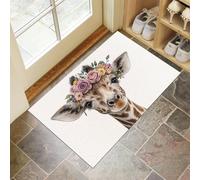 Zerbino Fiori Giraffa, Tappetino per Ingresso Con Animali Acquerellati D'Epoca, Per Esterni E Interni, Tappeto Con Accenti, Antiscivolo, Assorbe La Polvere, Facile Da Pulire, 50 x 80 cm