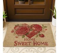 Zerbino floreale a forma di cuore, con rose rosse, per interni ed esterni, tappetino di benvenuto per la decorazione della casa, antiscivolo, lavabile, tappetino per l'ingresso della polvere, scelta