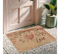 Zerbino floreale a forma di cuore, rosa pesca, per decorazione primaverile e d'amore, tappetino d'ingresso in gomma antiscivolo, impermeabile, facile da pulire, 73,6 x 43,2 cm