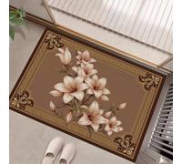 Zerbino Floreale Classico per interni, ingresso Bordo Lily Vintage, 80 x 120 cm, antiscivolo, lavabile, per porta d'ingresso, per tutte le stagioni, in morbido poliestere, per ingresso Marrone