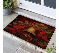 Zerbino floreale con campana natalizia, zerbino con campana dorata, per ingresso esterno e interno, decorazione invernale per le vacanze, in gomma, lavabile, antiscivolo, per porta d'ingresso di