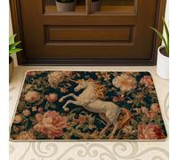 Zerbino floreale con cavallo magico, tappetino colorato per ingresso cavallo per decorazione primaverile ed estate, stile vintage, tappeto per interni ed esterni, antiscivolo, facile da pulire, 73 x