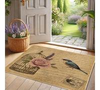 Zerbino floreale con gabbia per uccelli, vintage rosa pesca per interni ed esterni, tappetino assorbente antiscivolo per decorazione primaverile, facile manutenzione, 73 x 43 cm