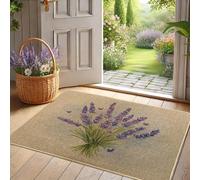 Zerbino floreale con lavanda, motivo farfalla viola, per interni ed esterni, decorazione primaverile, in gomma, impermeabile, antiscivolo, assorbe la polvere, facile da pulire, 73 x 43 cm