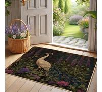 Zerbino floreale con pavone, elegante tappeto verde e viola per interni ed esterni, per decorazione primaverile, in gomma impermeabile, antiscivolo, facile da pulire, 73 x 43 cm