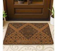 Zerbino floreale, elegante motivo classico Welcome N/a in gomma marrone antiscivolo sotto zerbino, decorazione per la casa per ingresso, portico esterno, balcone, 73 x 43 cm